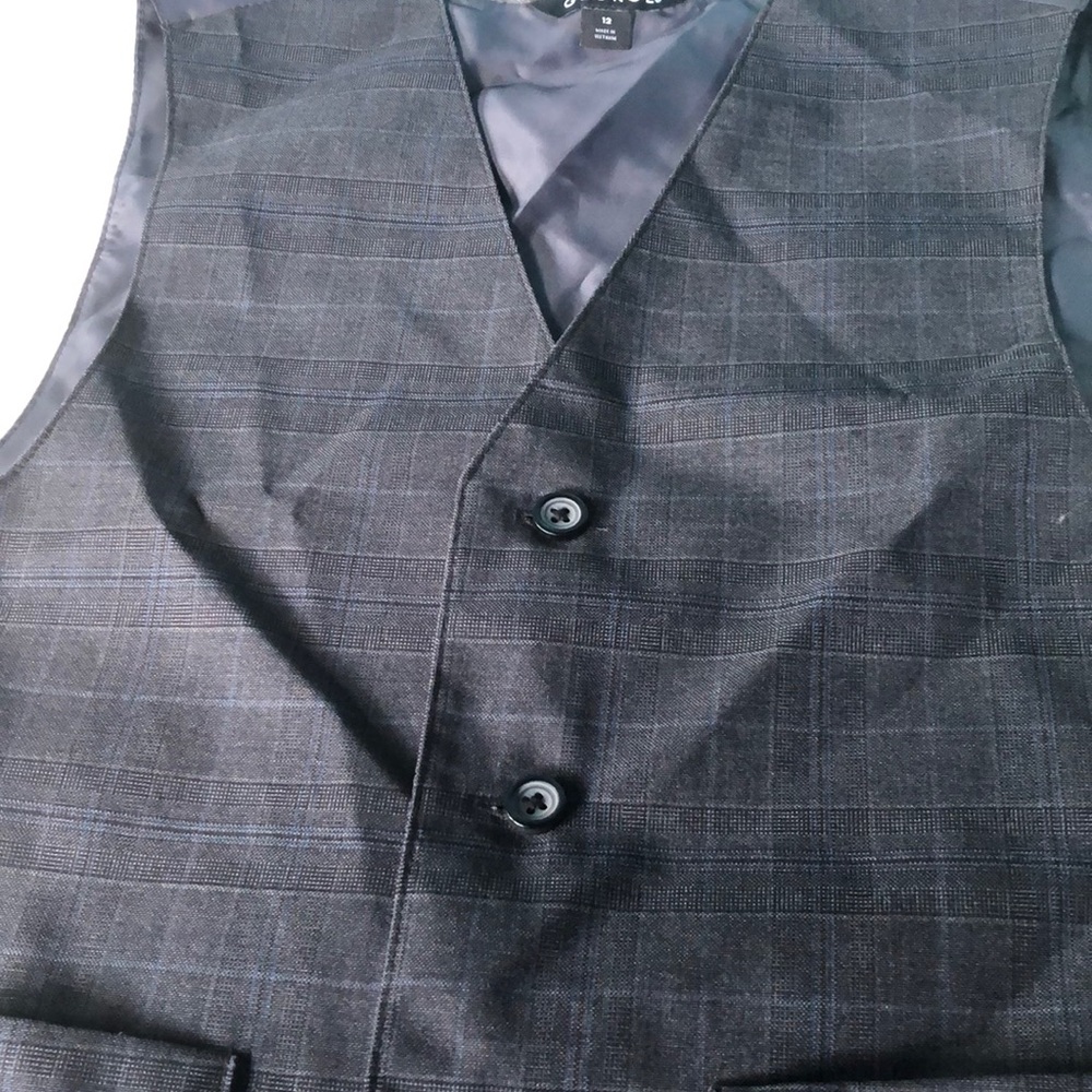 Grey and blue plaid stripe vest Boys size 12